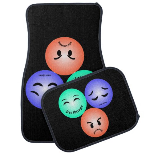 Emoji feelings with happy sad and angry quotes   car floor mat