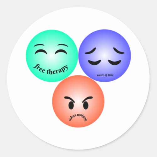 Emoji feelings with happy sad and angry quotes  classic round sticker