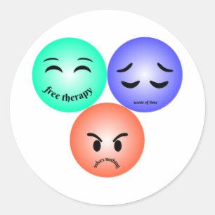 Emoji feelings with happy, sad and angry quotes  classic round sticker