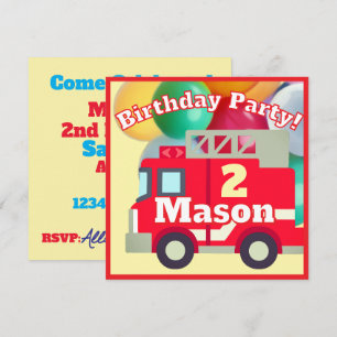 Emoji firetruck birthday party  invitation