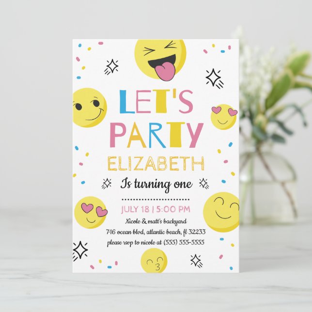 Emoji First Birthday Party Invitation Card (Standing Front)