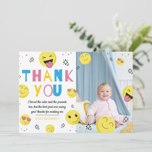 Emoji First Birthday Party Photo Thank You Card