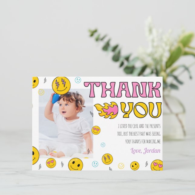 Emoji First Birthday Thank You Card (Standing Front)