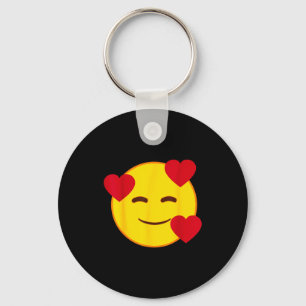 Emoji Floating Hearts Yellow Smile Face Keychain