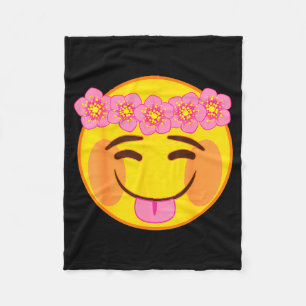 Emoji Flower Crown Tongue Yellow Smile Face Fleece Blanket