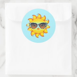 Emoji Girl Sunglasses Round Sky Blue Stickers