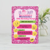 Emoji Girl's Teen Tween Birthday Pink Glitter Invitation (Standing Front)