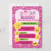 Emoji Girl's Teen Tween Birthday Pink Glitter Invitation (Front)