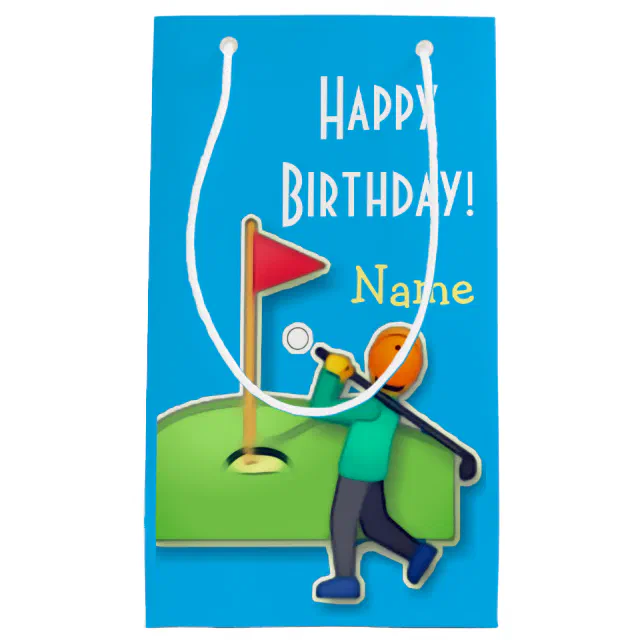 Emoji golf Happy Birthday light blue Small Gift Bag | Zazzle