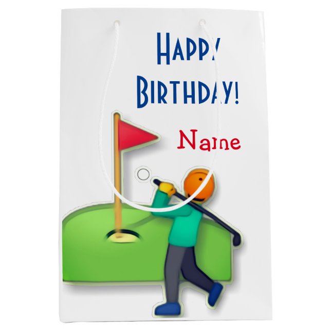 Emoji golf Happy Birthday white Medium Gift Bag (Front)