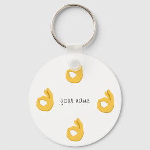 Emoji Hand Sign and '' Your Name Here " Keychain