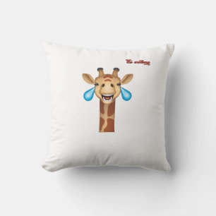 emoji happy crying giraffe face throw pillow
