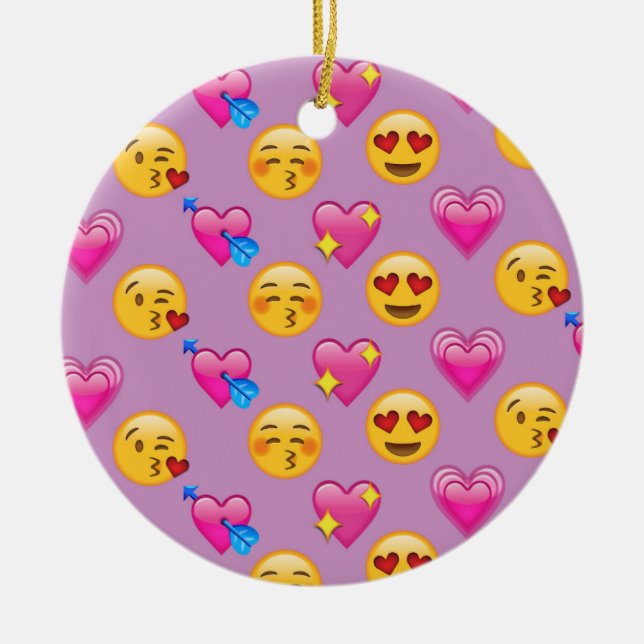 Emoji Hearts and Love Pink Patternsd Ceramic Ornament (Front)