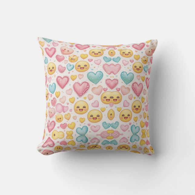 Emoji Hearts Throw Pillow (Front)