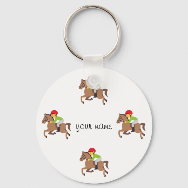Emoji Horse Riding  and '' Your Name Here " Keychain (Front)