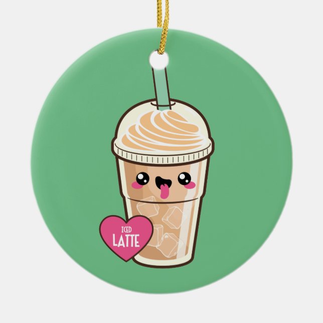 Emoji Iced Latte Ceramic Ornament (Front)
