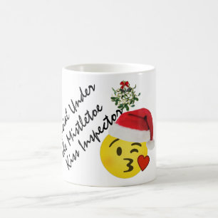 emoji kiss official under mistletoe kiss inspector coffee mug