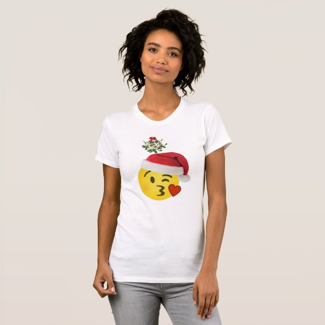 emoji kiss under mistletoe christmas tshirt design (Front Full)