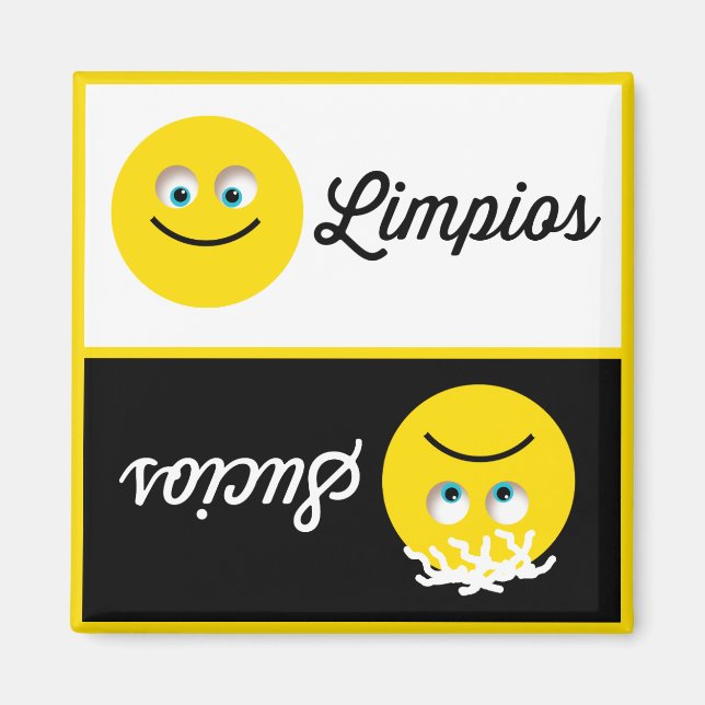 Emoji Limpios Sucios Dishwasher Black White Magnet (Front)