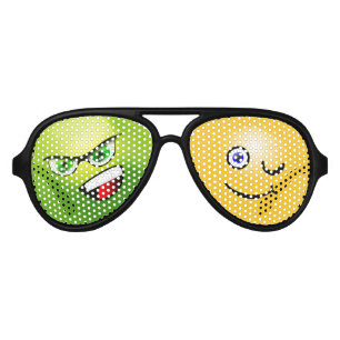 EMOJI, MAD AND HAPPY EMOJI, DOUBLE PERSONALITY AVIATOR SUNGLASSES