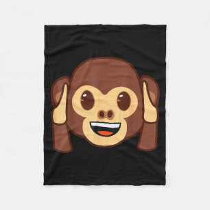 Emoji Monkey Holding Ears Yellow Smile Face  Fleece Blanket