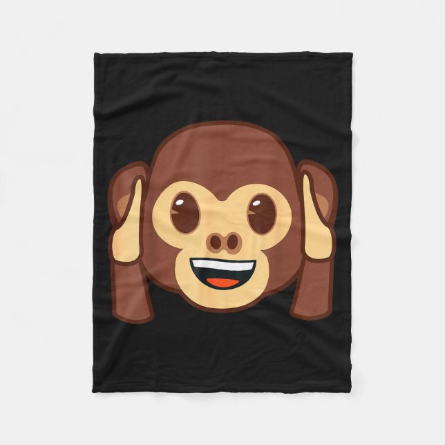 Emoji Monkey Holding Ears Yellow Smile Face  Fleece Blanket (Front)