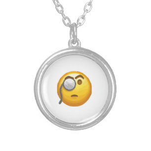 emoji monocle silver plated necklace