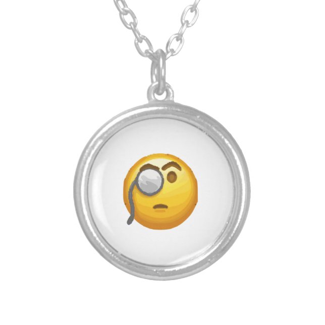 emoji monocle silver plated necklace (Front)