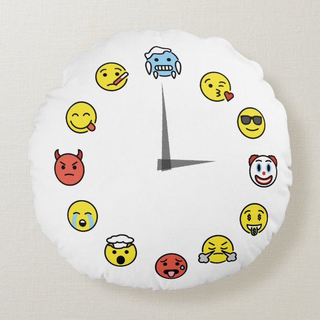 Emoji Mood Clock Face Throw Pillow (Front)