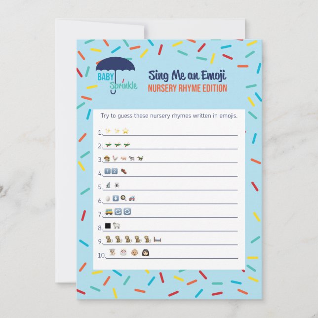 Emoji Nursery Rhyme Baby Shower Game Card (Front)