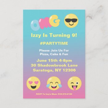 Emoji Ombre Girly Birthday Invitation by MishMoshEmoji at Zazzle