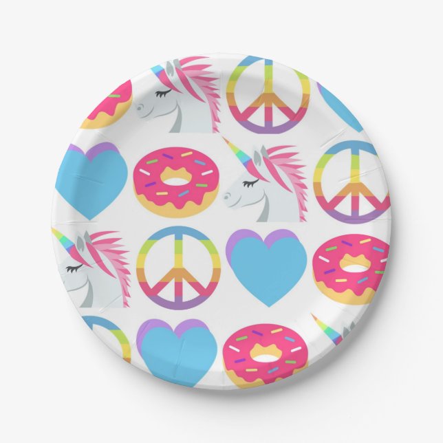 Emoji Paper Plates - Peace, Love, Unicorn, Donuts (Front)