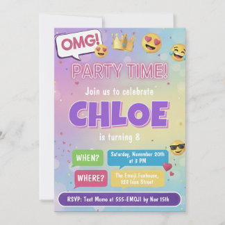 Emoji Party Birthday Invitation Neon Kids Theme