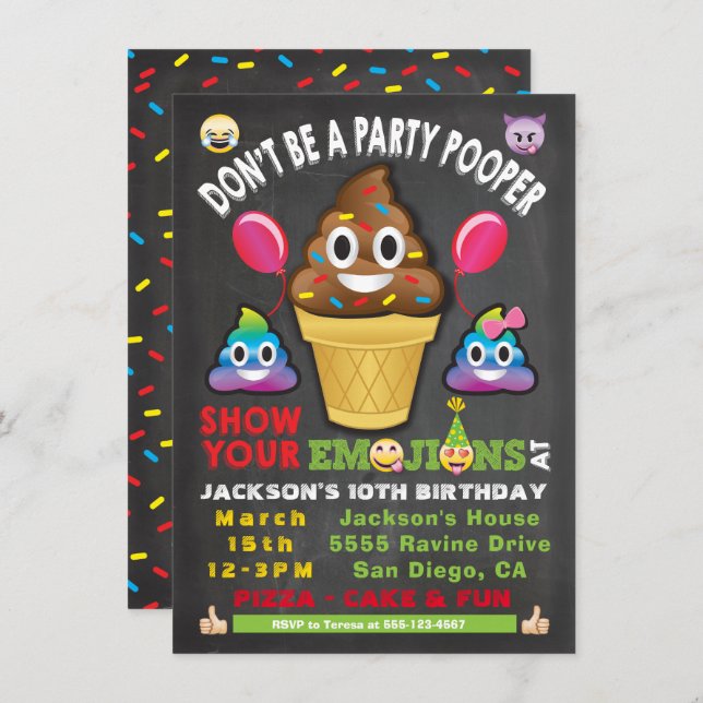 Emoji Party Icecream Pooper Birthday Invitation (Front/Back)
