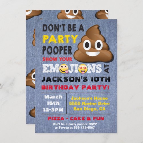 Emoji Party Pooper Birthay Invitation