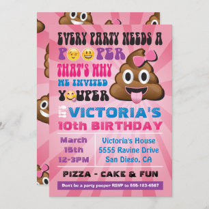 Emoji Party Pooper Girl Birthay Invitation
