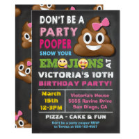 Emoji Party Pooper Girl Birthay Invitation