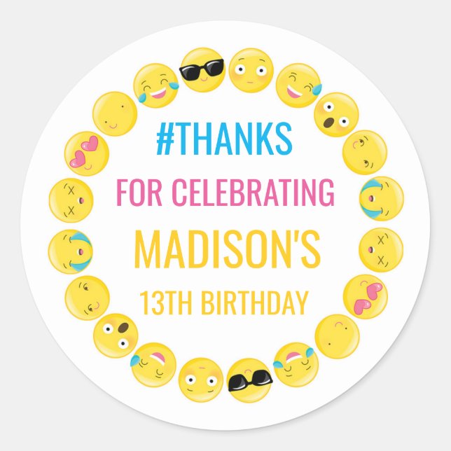 Emoji Personalized Stickers Birthday Favor Labels (Front)