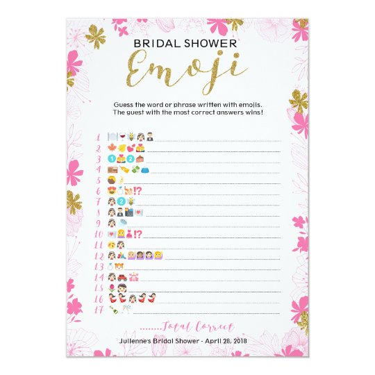 Emoji Pictionary Bridal Shower Game | Pink Floral Card | Zazzle.com