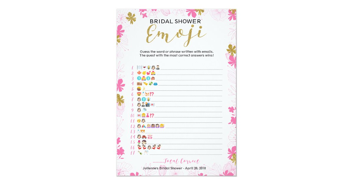 Emoji Pictionary Bridal Shower Game | Pink Floral ...