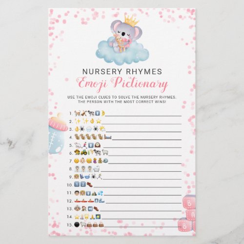 Emoji Pictionary Girl Koala Bear Baby Shower Game