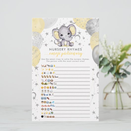 Emoji Pictionary Yellow Elephant Baby Shower Game (Standing Front)