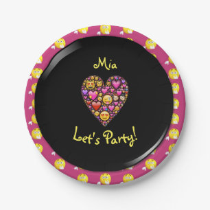 EMOJI Pink Black Girls Love Emoticons Party Paper Plates