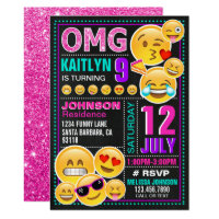 Emoji Pink Glitter Birthday Invitation