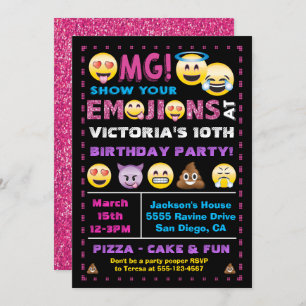 Emoji Pink Glitter Birthday Party Invitation