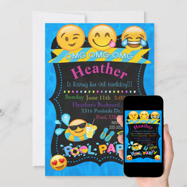 Emoji Pool Party Birthday Invitation | Zazzle