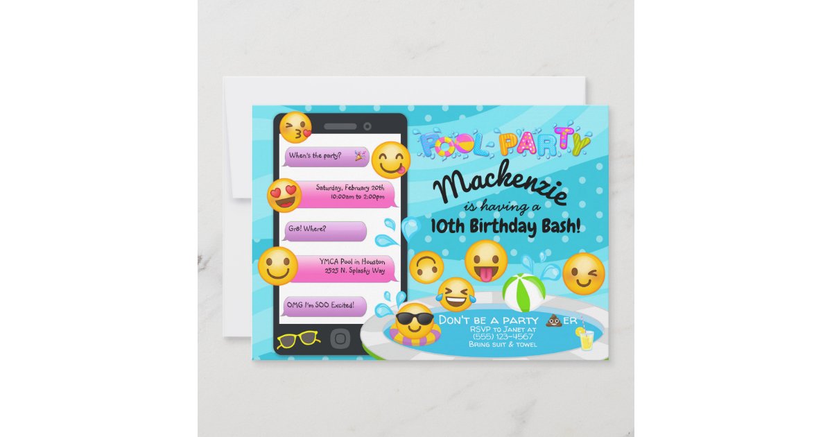 Emoji Pool Party Birthday Invitations | Zazzle