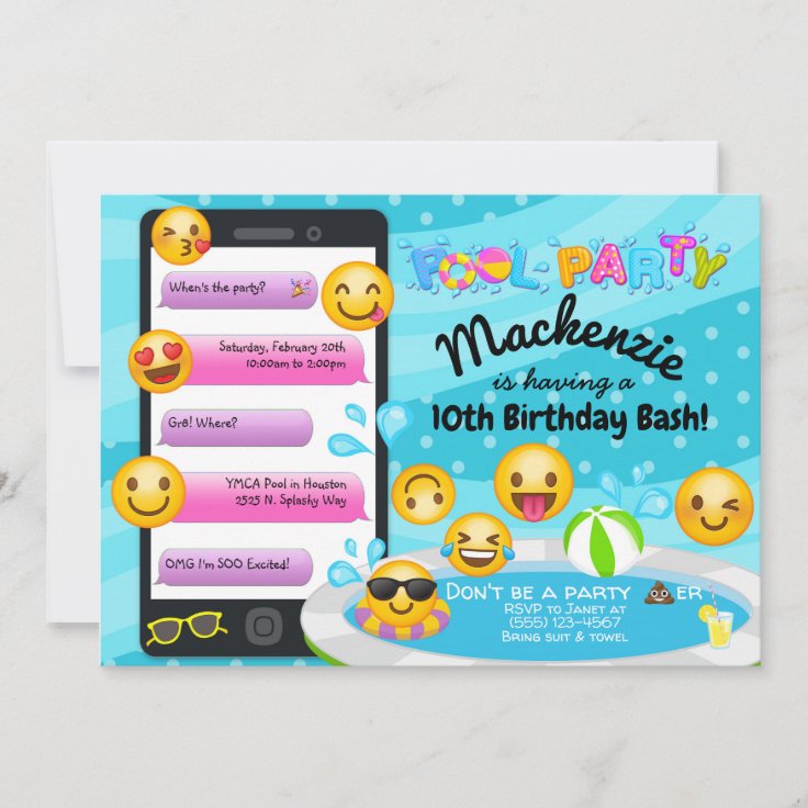 Emoji Pool Party Birthday Invitations | Zazzle