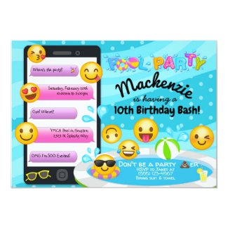 Emoji Pool Party Birthday Invitations