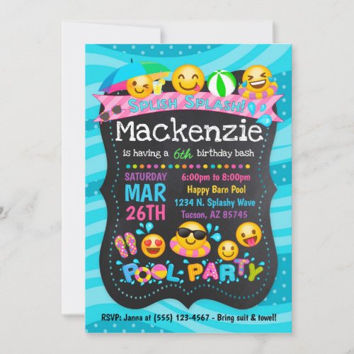 Emoji Pool Party Birthday Invitations